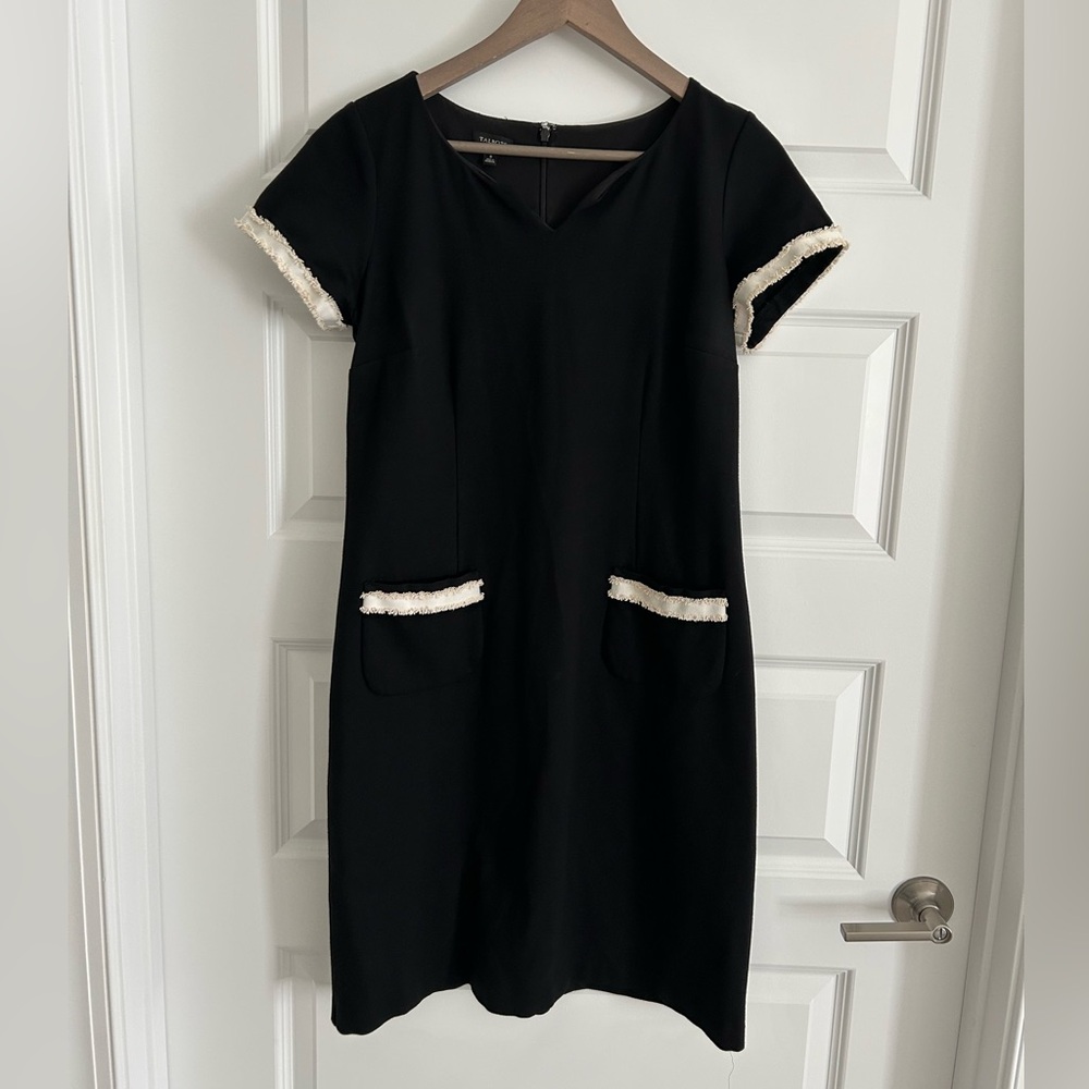 Talbots Colorblock Fringe Trim Dress Black Cream Size 6